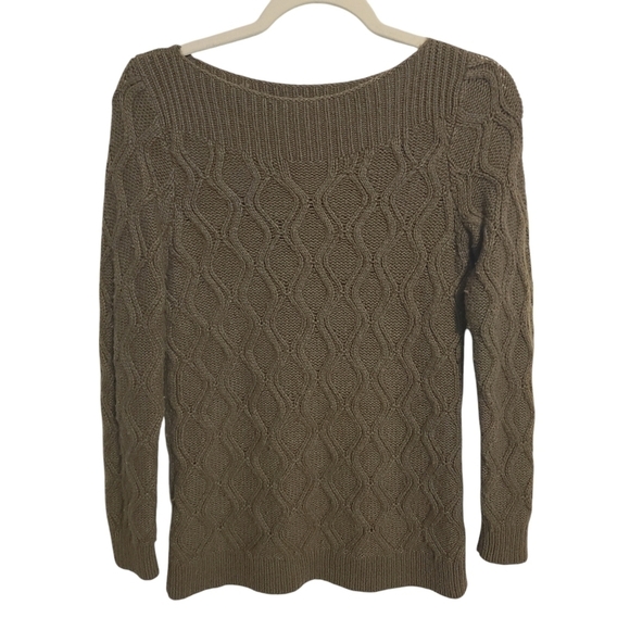 LOFT | Women's Olive Green/Brown Cable Knit Wool Blend Sweater (Size Medium) - Picture 14 of 14